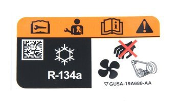Nalepka klimatyzacji r134a Ford wiele modeli - GU5A-19A688-AA, 2040893, oryginał Ford OE