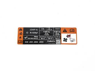 Emblemat czynnik chłodniczy 01234yf Kuga 17- - HV4A-19A286-CB , 2236132, oryginał Ford OE