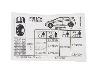 Kalkomania Fiesta 13-19 / cisnienie opon -  C1BB-1532-DC, 1836695, oryginał Ford OE