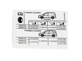 Naklejka " ciśnienie opon " Transit/tourneo courier 14- - ET76-1532-AA, 1842183, oryginał Ford OE